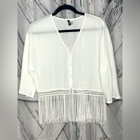 H&M Divided Sheer Fringe Top B-Neck S - Picture 1 of 6